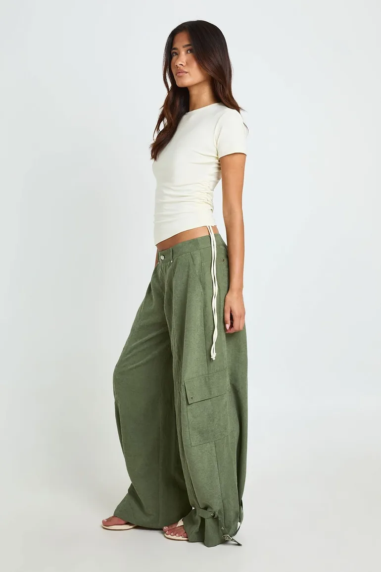 Buckle Hem Detail Trousers - khaki