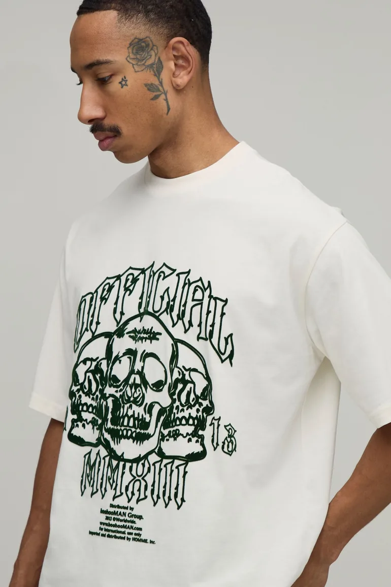 Oversized Official Flocked Print T- Shirt - ecru - 3