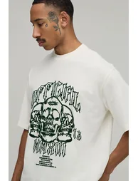 Oversized Official Flocked Print T- Shirt - ecru - 1