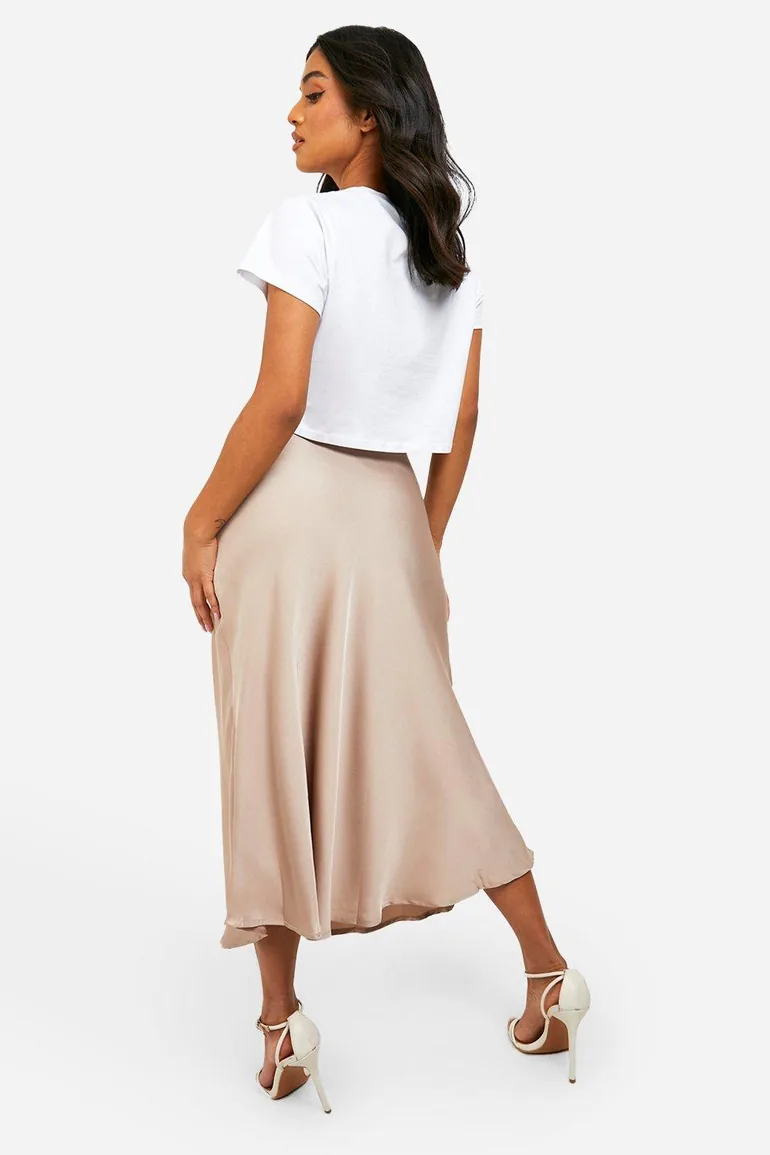 Petite Satin Midaxi Skirt - taupe - 1