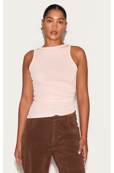 Dusty Peach Sheer Mesh Asymmetrical Vest Top