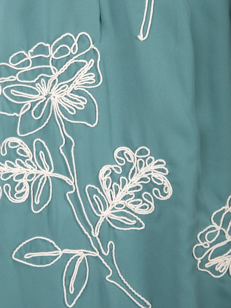 Maya Turquoise Floral Embroidered Bandeau Maxi Dress - 4