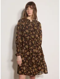 Folk Floral Chiffon Mini Dress - 1