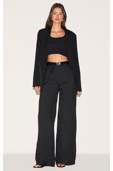 Black Woven Tailored High Waist Wide Leg Trousers