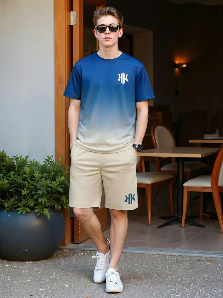 Men Ombre Look T-Shirt and Shorts Set