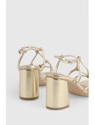 Wide Fit Strappy Knot Detail Block Heels - gold - 3