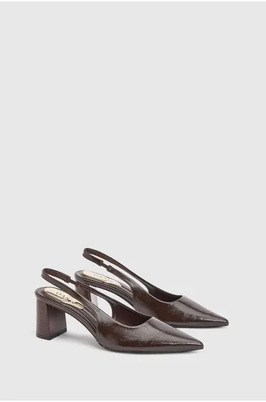 Abigail Faux Patent Leather Slingback Block Heel Court Shoes