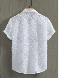 Men White Textured Short Sleeve Shirt - 1