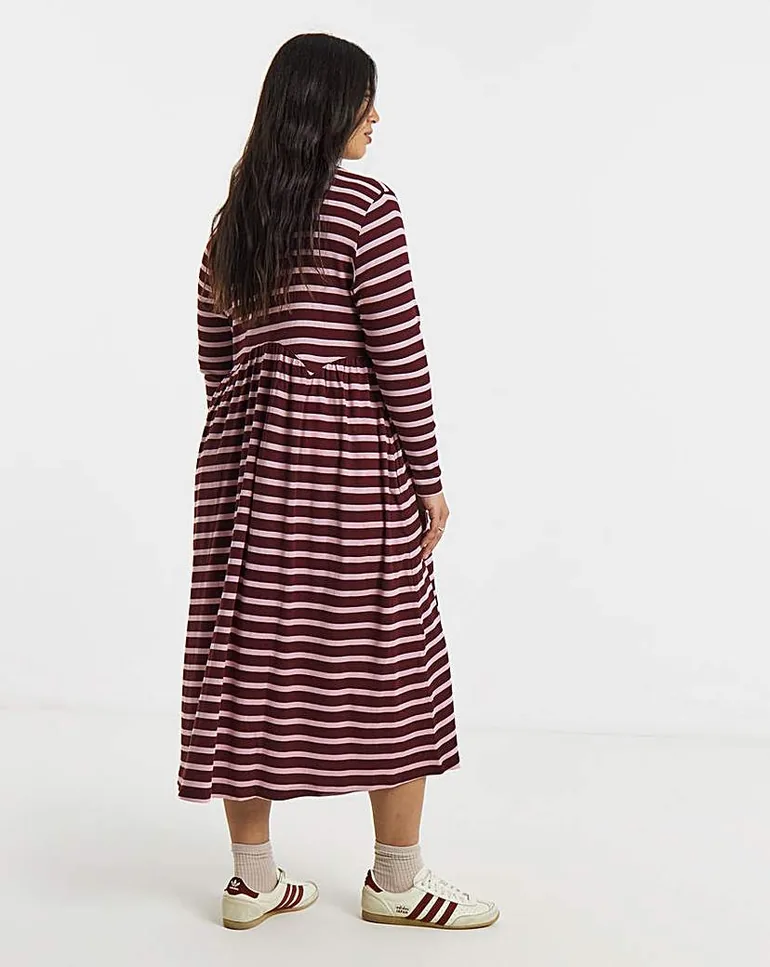 Burgundy Stripe Ribbed Midi Dress - 1
