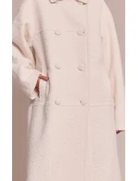Ecru Boucle Double Breasted Maxi Coat - 3
