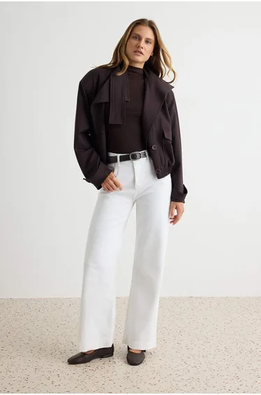 White High Waist Medium Stretch Wide Leg Jeans