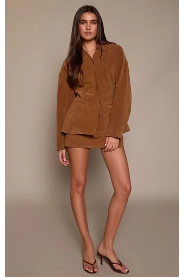 Deep Taupe Suede Mini Skirt
