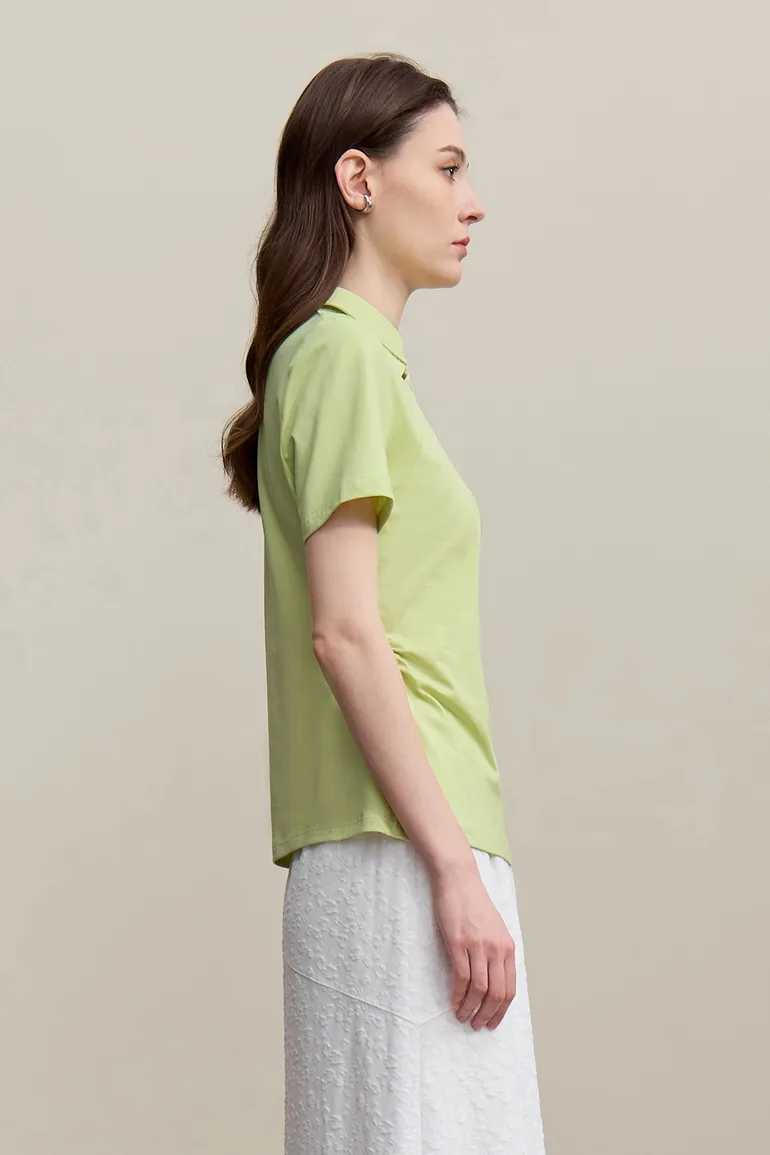 Lapel Frog Button Cotton Stretch T-shirt - 2