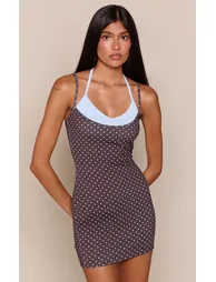 Chocolate Polka Dot Contrast Spaghetti Strap Mini Dress