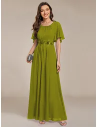 ever ASPYN|Pleated Applique Maxi Bridesmaid Dress