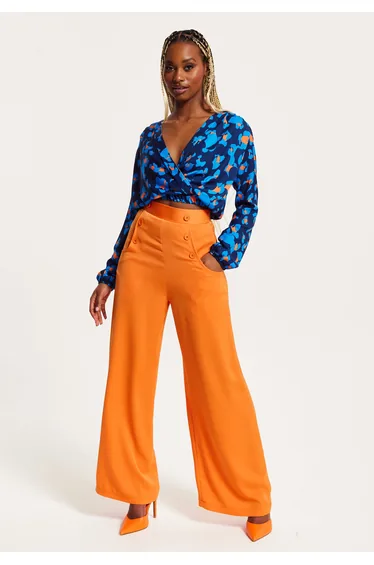 Women's Trousers High Waist Orange Wide Leg