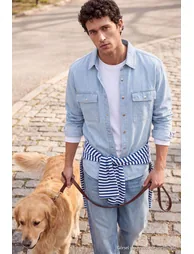 Ice Blue Front Pocket Snap Closure Men's Denim Shirt - 7