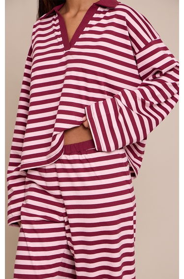 Petite Burgundy Striped Wide Leg Trousers product thumbnail 4