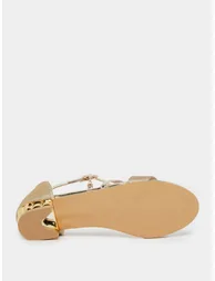 Gold Shimmering Low Heel Sandals - 5