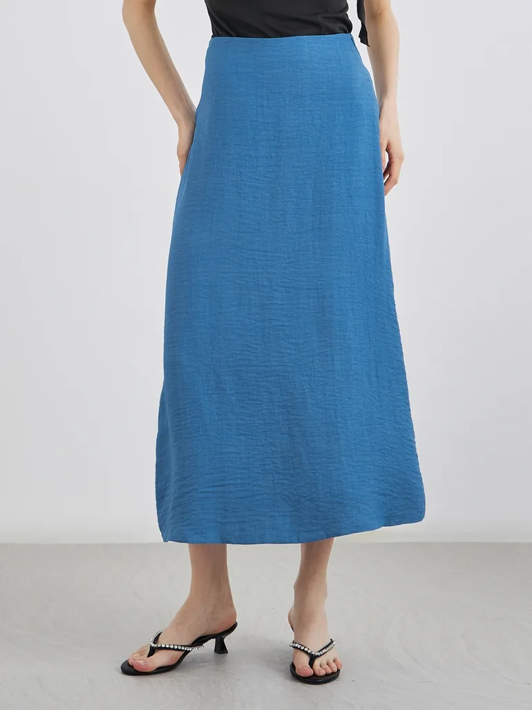 Blue Solid A-Line Midi Skirts - 1