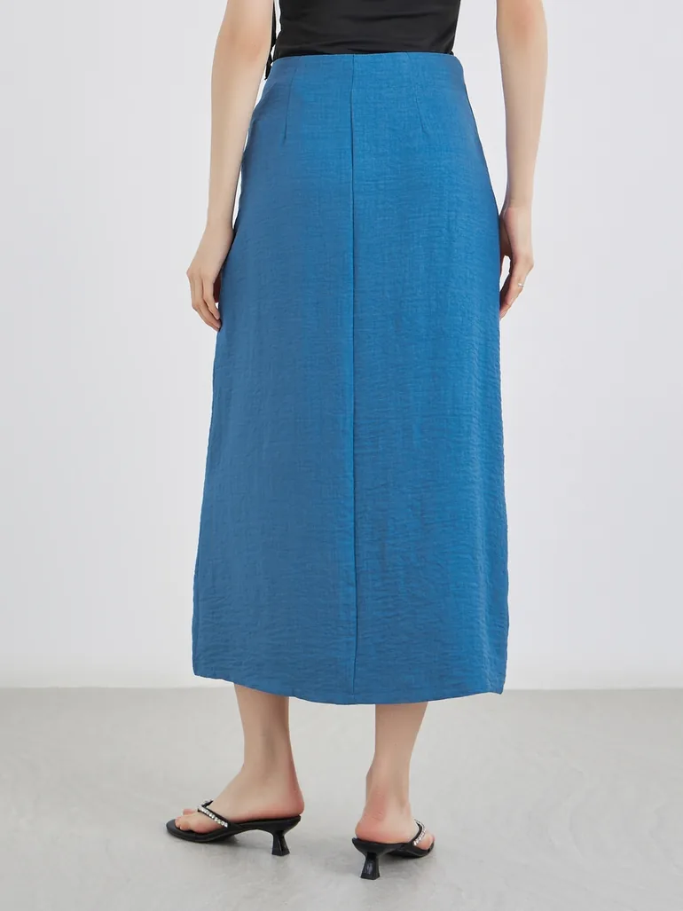 Blue Solid A-Line Midi Skirts - 3