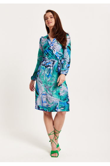 Women's Midi Wrap Dress in Turquoise Marble Print product thumbnail 2