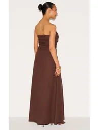 Petite Chocolate Linen Look Bandeau Maxi Dress - 1