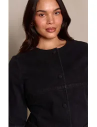 Plus Black Denim Round Neck Shirt - 3
