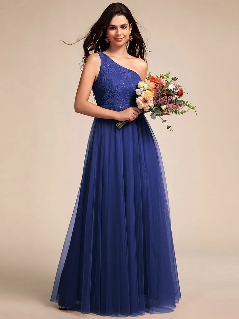 One-Shoulder Embellished Tulle Formal Evening Dress - 3