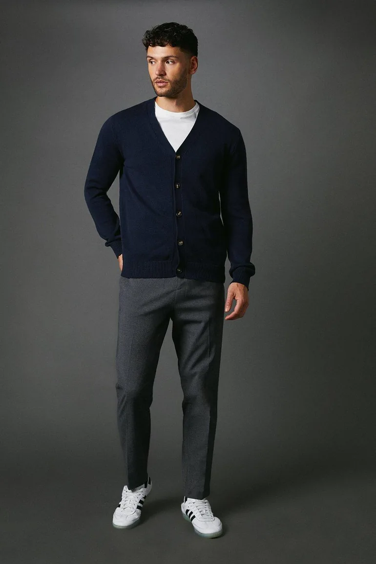 Premium Pure Cotton Knitted Cardigan - navy