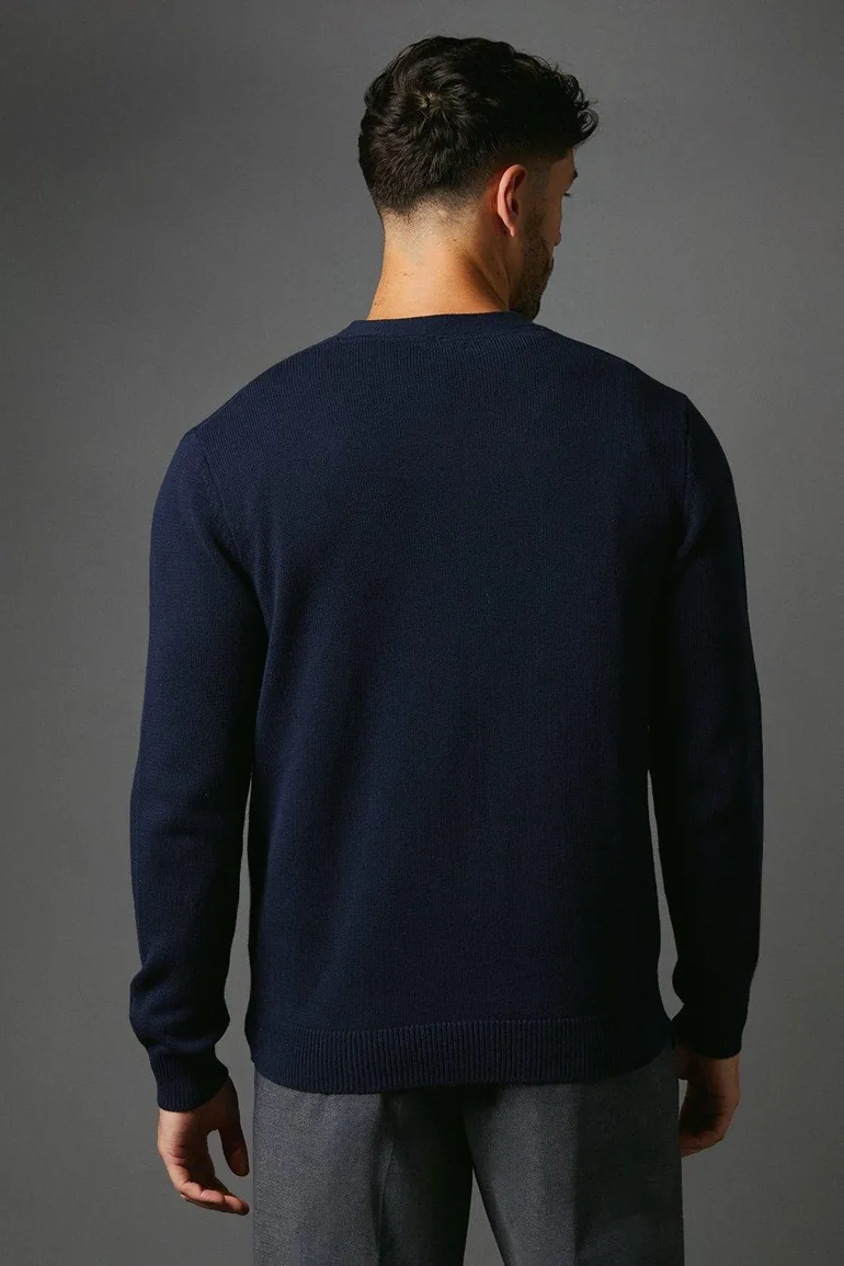 Premium Pure Cotton Knitted Cardigan - navy - 2
