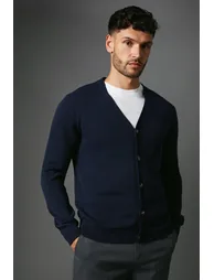 Premium Pure Cotton Knitted Cardigan - navy - 1