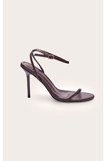 Chocolate Round Toe Slim Stiletto Heel Barely There Sandal