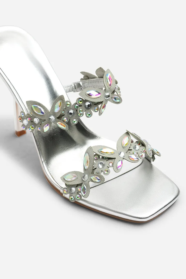Rynelle Slip On Gem Embellished Open Toe High Heels Sandals - 4