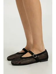 Embellished Diamante Mary Jane Ballet Flats - black