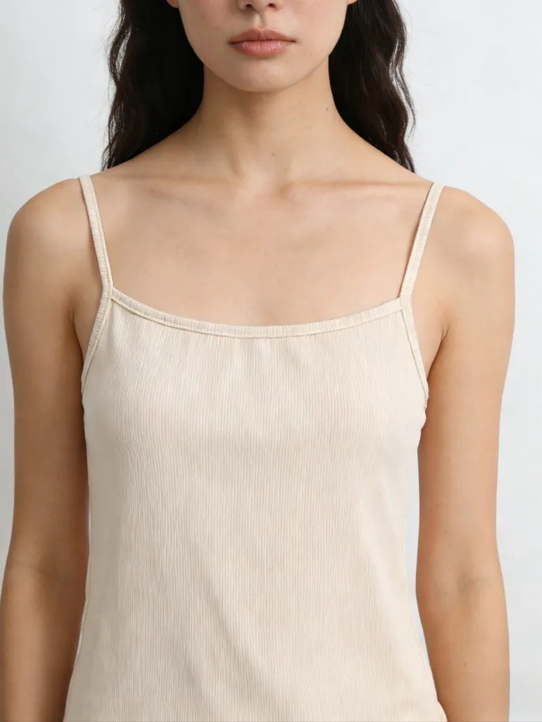 Beige Solid Strappy Cami Top