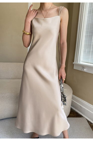 Double Straps Satin Cami Dress in Champagne product thumbnail 4