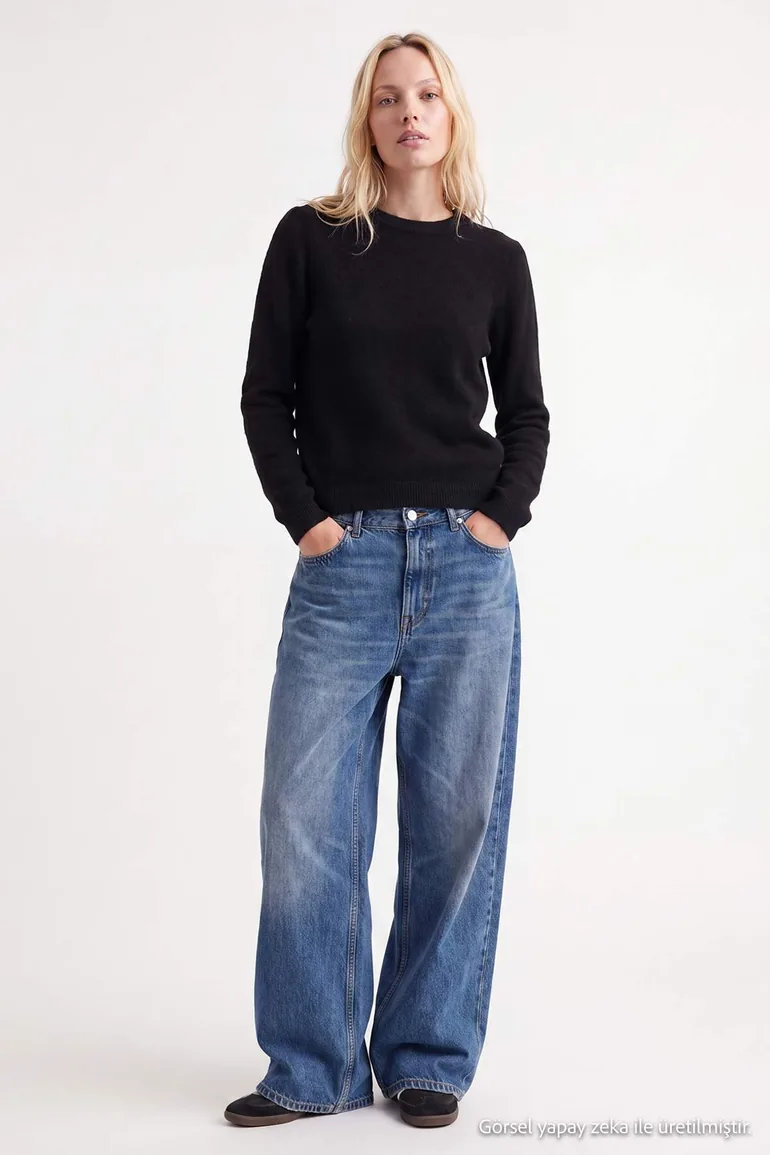 Black Soft Textured Balloon Sleeve Fitted Knitwear Sweater - 1