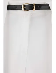 Ecru Black Belted Wide Leg Plus Size Trousers - 1