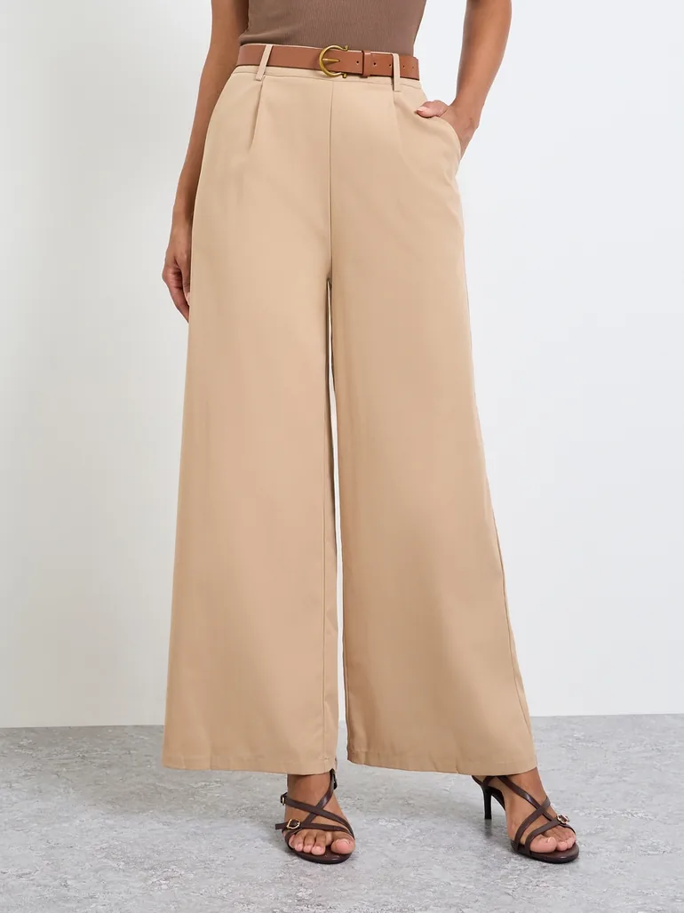 Brown Ribbed Top and Wide Leg Pants Co-Ord Set - 4