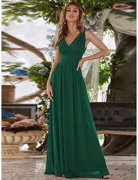 Elegant Double V-Neck Maxi Bridesmaid Dresses - 3