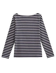 Breton Striped Cotton T-Shirt with Boat Neck and Long Sleeves - 6