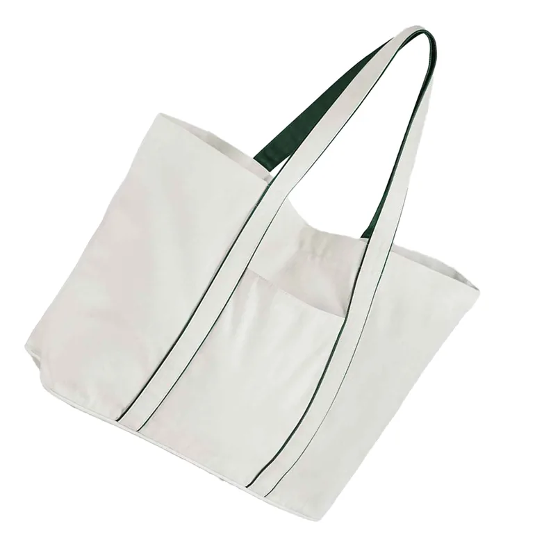 Westford Mill Courtside Medium Tote Bag - Soft White/Bottle Green - 1