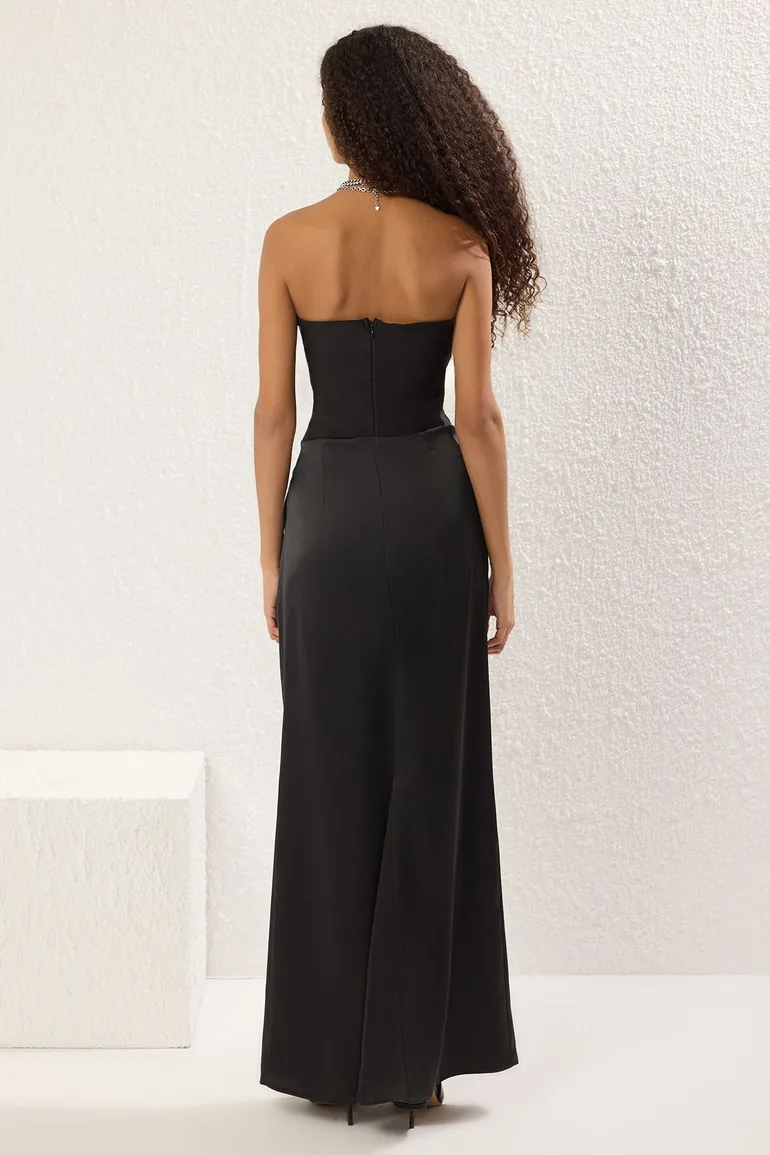 Black Strapless Woven Long Elegant Graduation/Prom Dress - 3