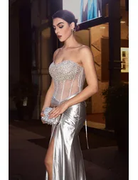 Denny Strapless Sequin High Slit Maxi Dress - 9