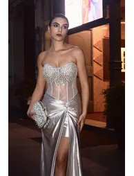 Denny Strapless Sequin High Slit Maxi Dress - 8