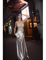 Denny Strapless Sequin High Slit Maxi Dress - 11
