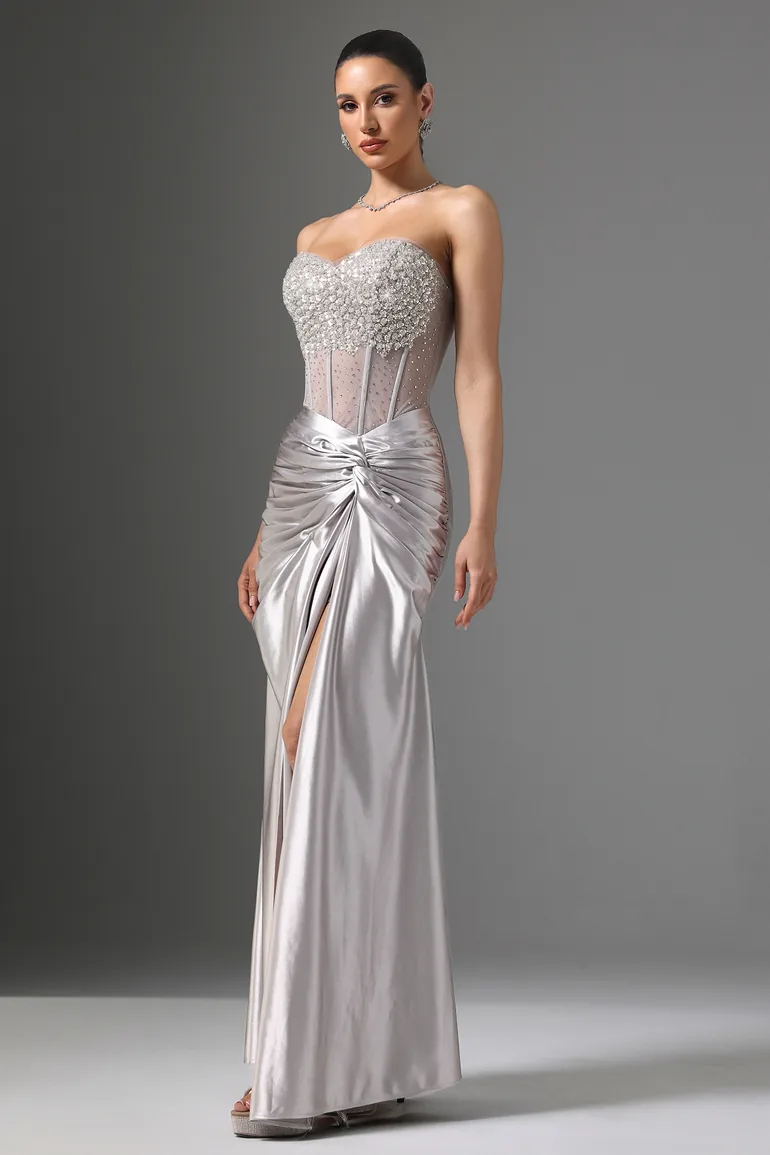 Denny Strapless Sequin High Slit Maxi Dress - 3