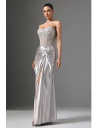 Denny Strapless Sequin High Slit Maxi Dress - 3