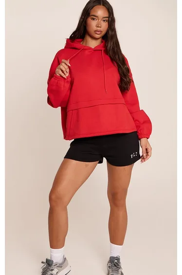 Red Covered Pocket Wide Hem Hoodie